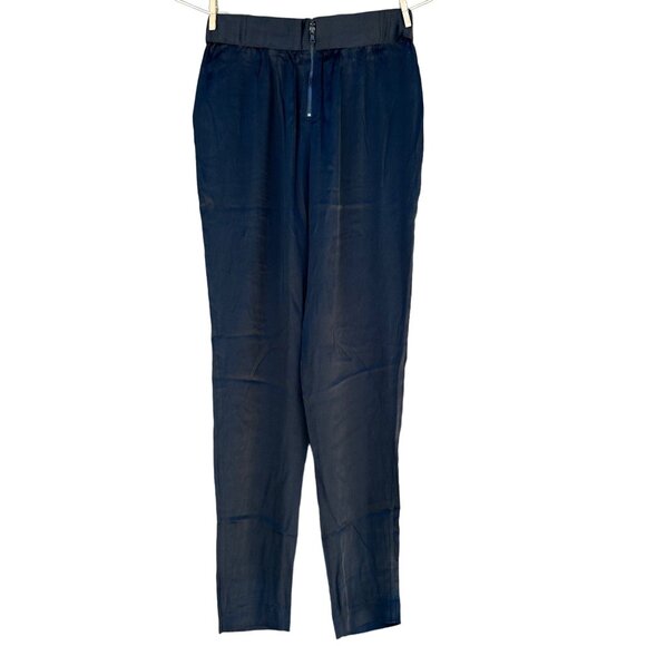 Alice + Olivia By Stacey Bendet Navy Satin High-Waisted Tapered Pants Womens Siz - Picture 1 of 9